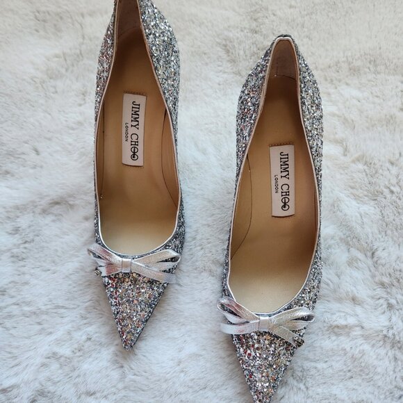 JIMMY CHOO ROMY 85 Pumps Bow Glitter - Picture 2 of 12